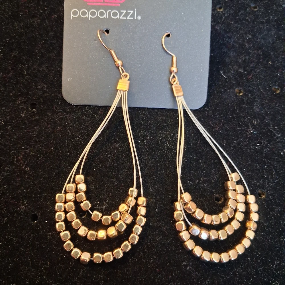 Paparazzi Gold-Tone Triple Strand Bead Drop Earrings - Women Jewelry